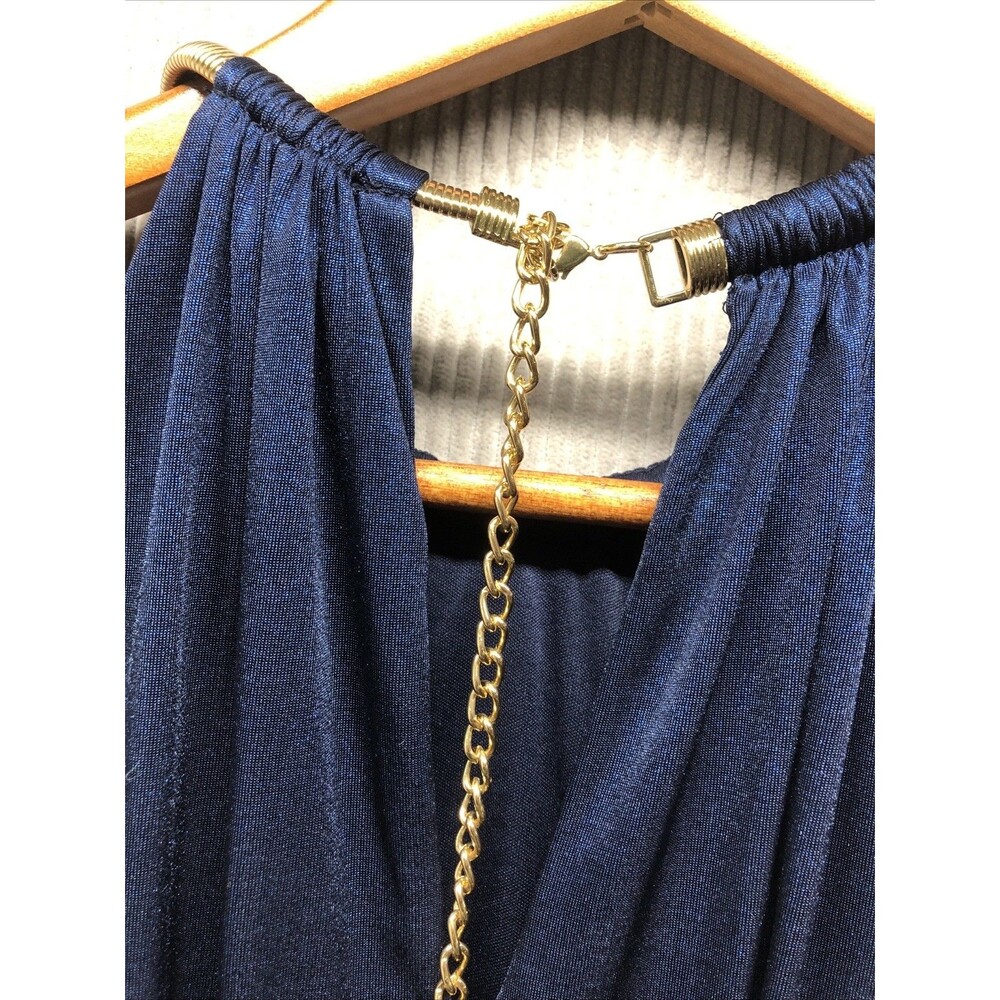 Jessica Simpson Dress Women 8 Metallic Blue Gold Chain Halter Cocktail Party - Picture 14 of 16